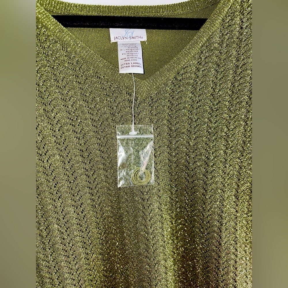 Jaclyn Smith Olive Metallic V-Neck Sweater NWOT Size XL - Picture 3 of 7